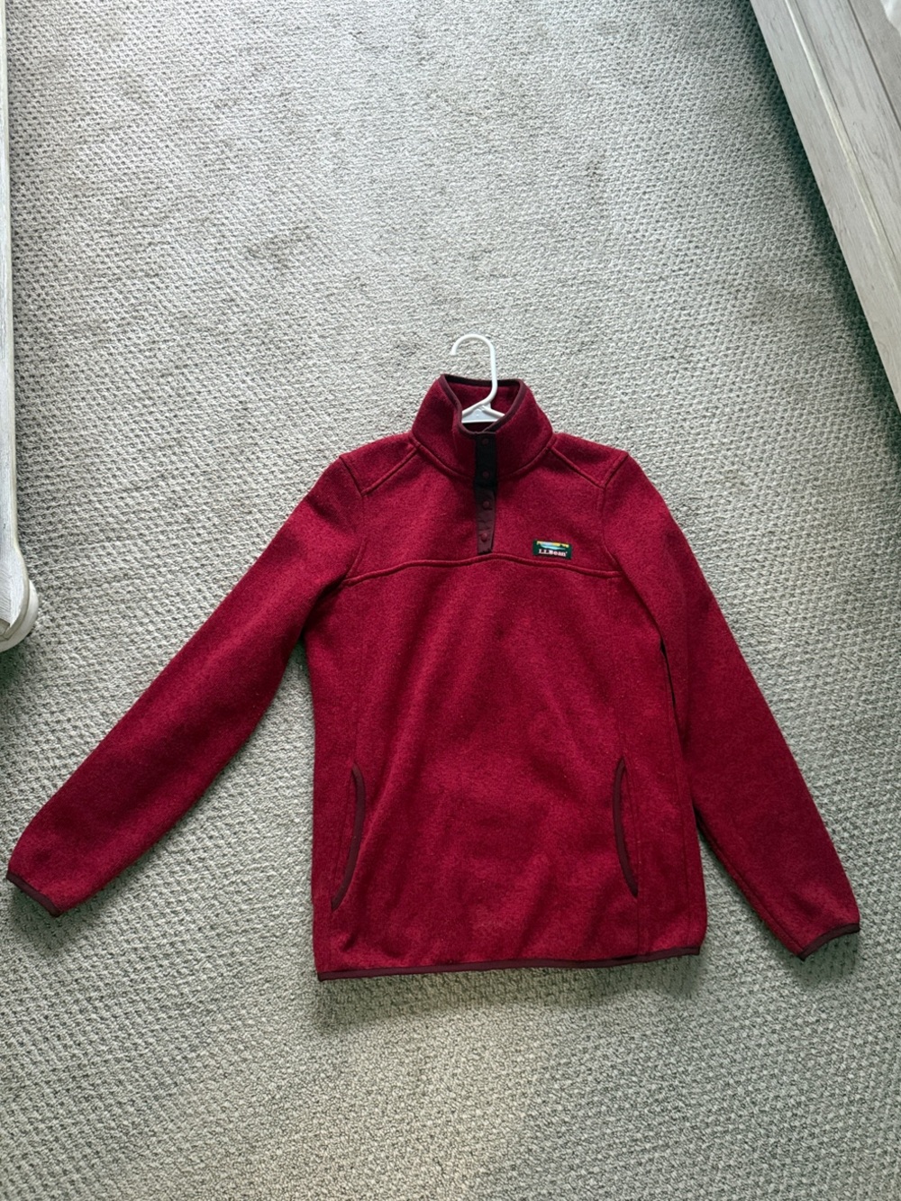 L.L. Bean Women's Red Quarter-Snap Fleece Pullover
